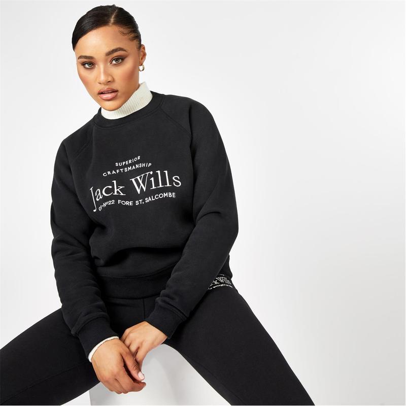 ジャック ウィルス レディース アウター パーカー・スウェット クルーネック スウェット シャツ グラフィック Jack Wills Hunston Graphic Crew Neck Sweatshirt Black ブラック｜ReVida 店