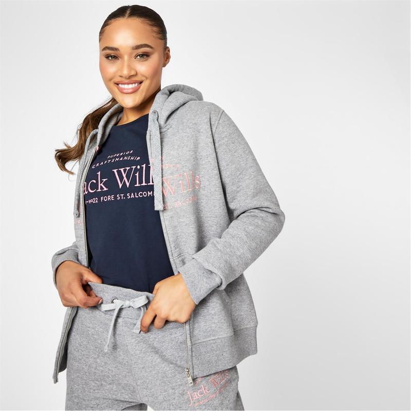 ジャック ウィルス レディース アウター パーカー・スウェット ロゴ パーカー Jack Wills Hunston Logo Zip Hoodie Grey marl グレー|ReVida 店