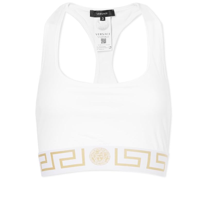ヴェルサーチ レディース ブラジャー アンダーウェア Versace Greca Logo Sports Bra OffWhite