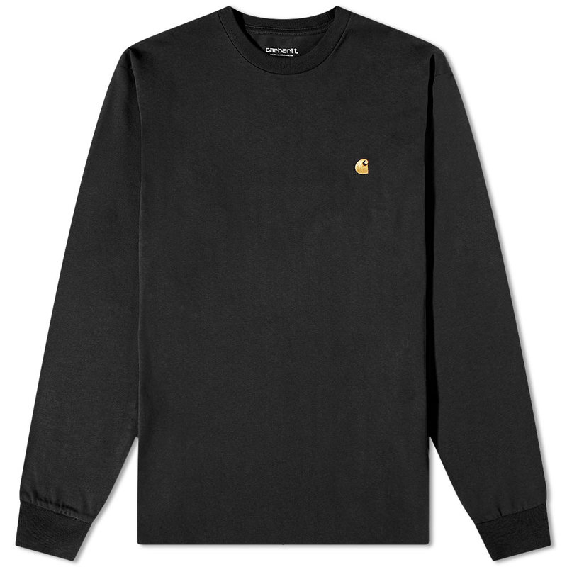 カーハート メンズ トップス Tシャツ Carhartt WIP Long Sleeve Chase Tee Black & Gold ブラック｜ReVida 店