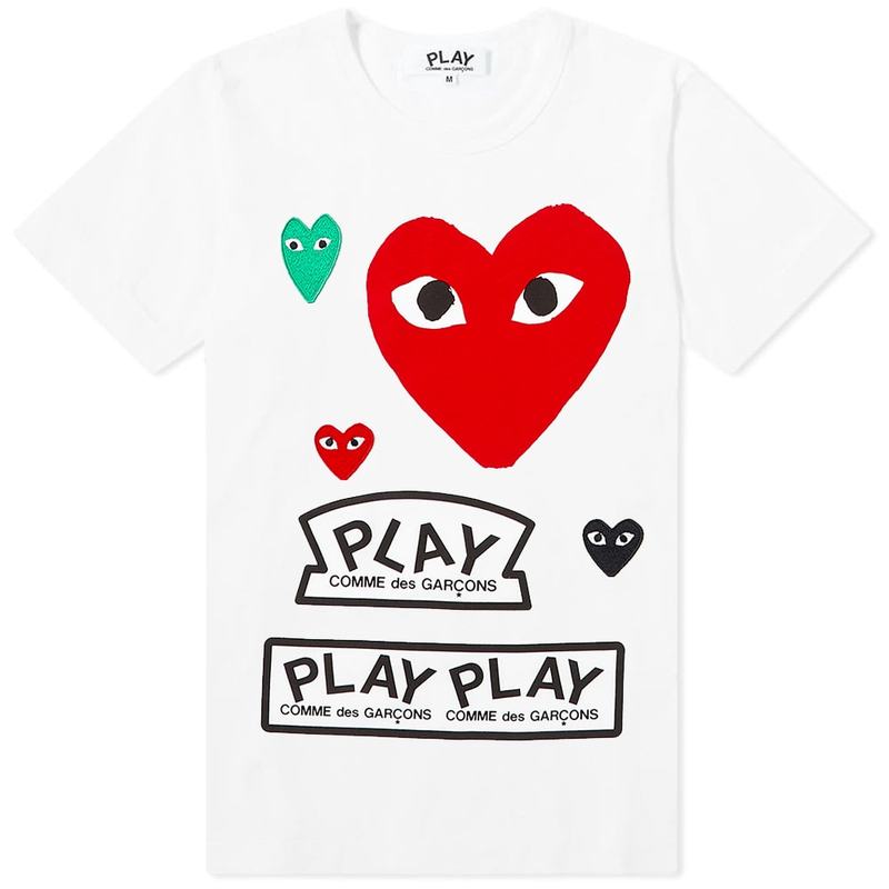 何でも揃う トップス Play Comme Logo Red Tee Women's White des デ レディース Tシャツ Garcons コム  ギャルソン Multi トップス