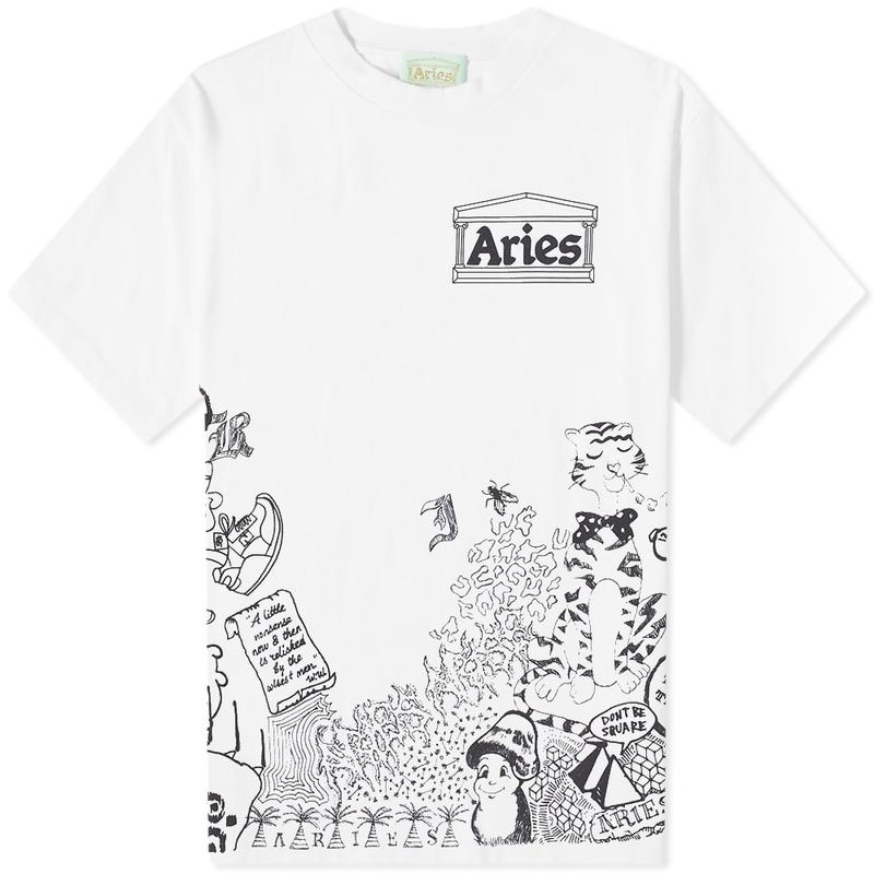 ギフ_包装 アリーズ メンズ Tシャツ トップス Aries Doodle Tee White