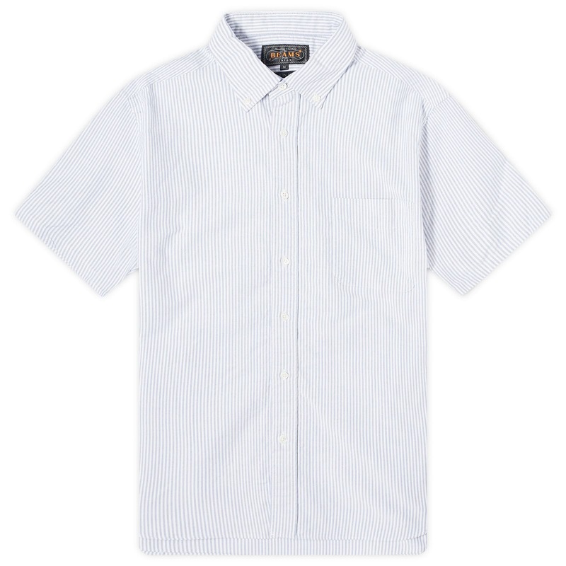 ビームス プラス メンズ トップス シャツ ボタンダウン Beams Plus Button Down Short Sleeve Shirt Blue Candy Stripe ブルー｜ReVida 店