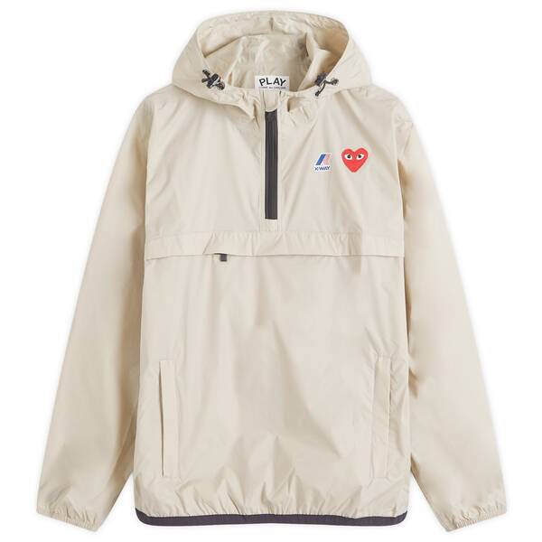 【貨物輸送無料】 コム・デ・ギャルソン メンズ 上衣・上衣 アウター Comme des Garcons Play x K-Way Half Zip Packable Jacket Beige