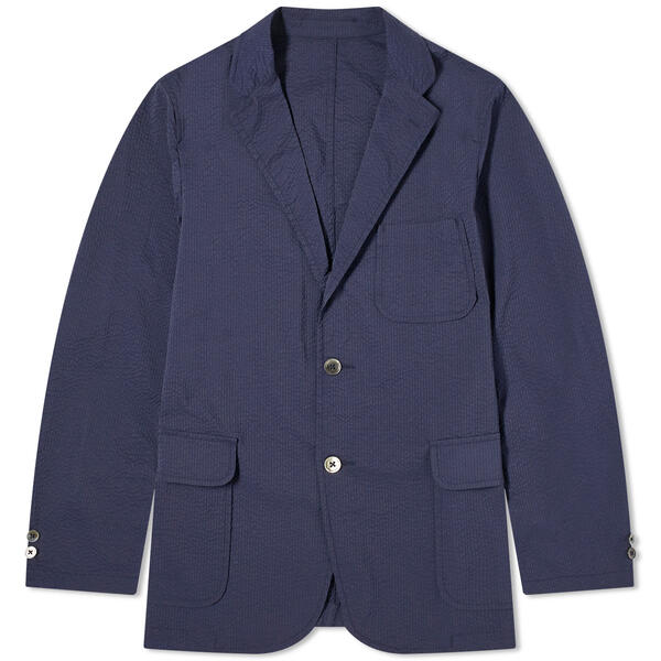 ビームス プラス メンズ アウター ジャケット・ブルゾン ブレザー Beams Plus 3 Button COOLMAXR Seersucker Blazer Navy ネイビー|ReVida 店
