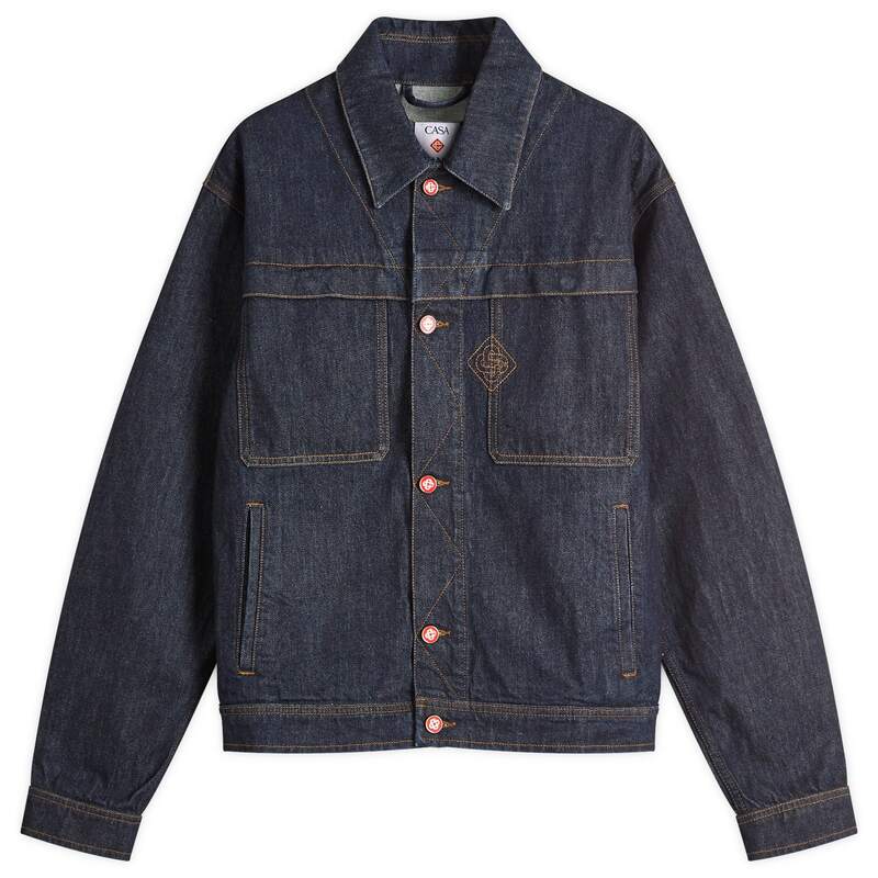 カサブランカ メンズ アウター ジャケット・ブルゾン 刺繍 デニム Casablanca Embroidered Monogram Denim Jacket Blue ブルー