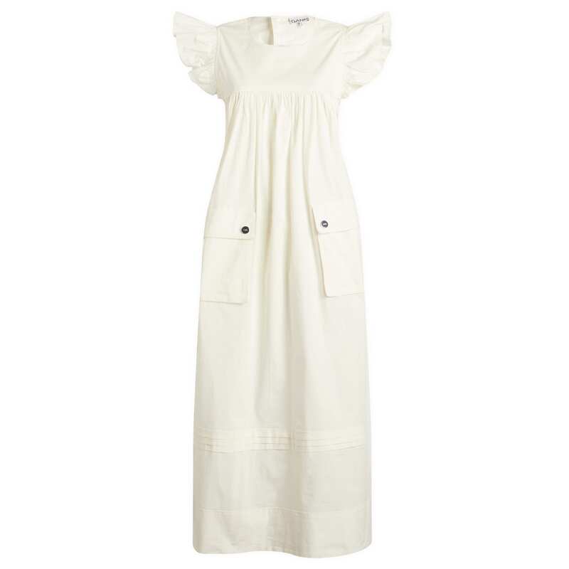 ガニー レディース トップス ワンピース コットン GANNI Stretch Cotton Frill Sleeve Dress Egret