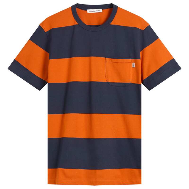 ワイエムシー メンズ トップス Tシャツ YMC Wild Ones Block Stripe T-Shirt Navy & Spice ネイビー 12,935円