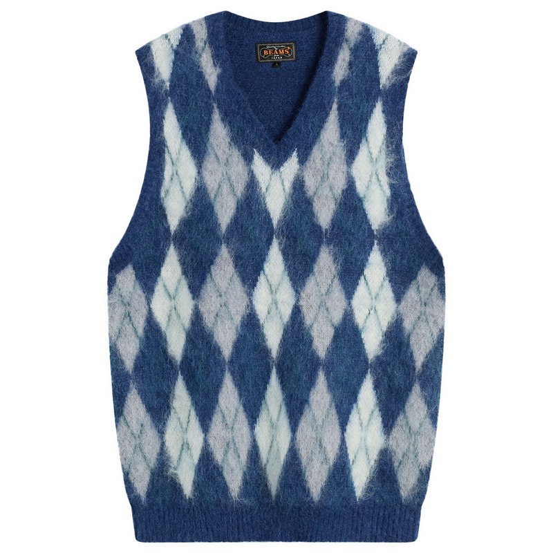 ビームス プラス メンズ アウター ニット・セーター ベスト Beams Plus Mohair Argyle Knit Vest Navy ネイビー