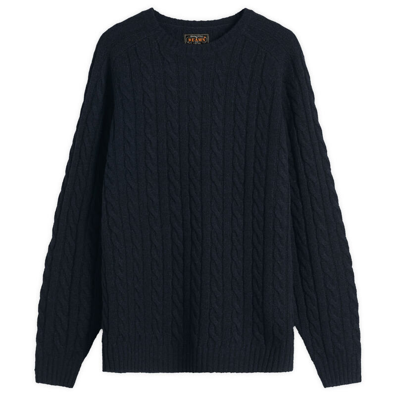 ビームス プラス メンズ アウター ニット・セーター クルーネック Beams Plus Cable Knit Crew Neck Jumper Navy ネイビー