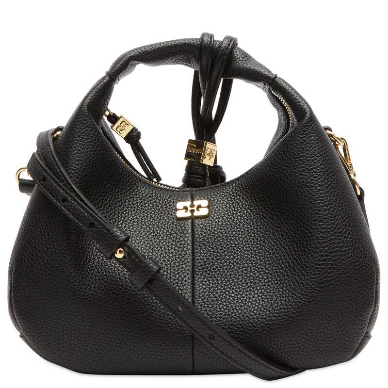 ガニー レディース バッグ ミニ GANNI Hobo Mini Grained Bag Black ブラック