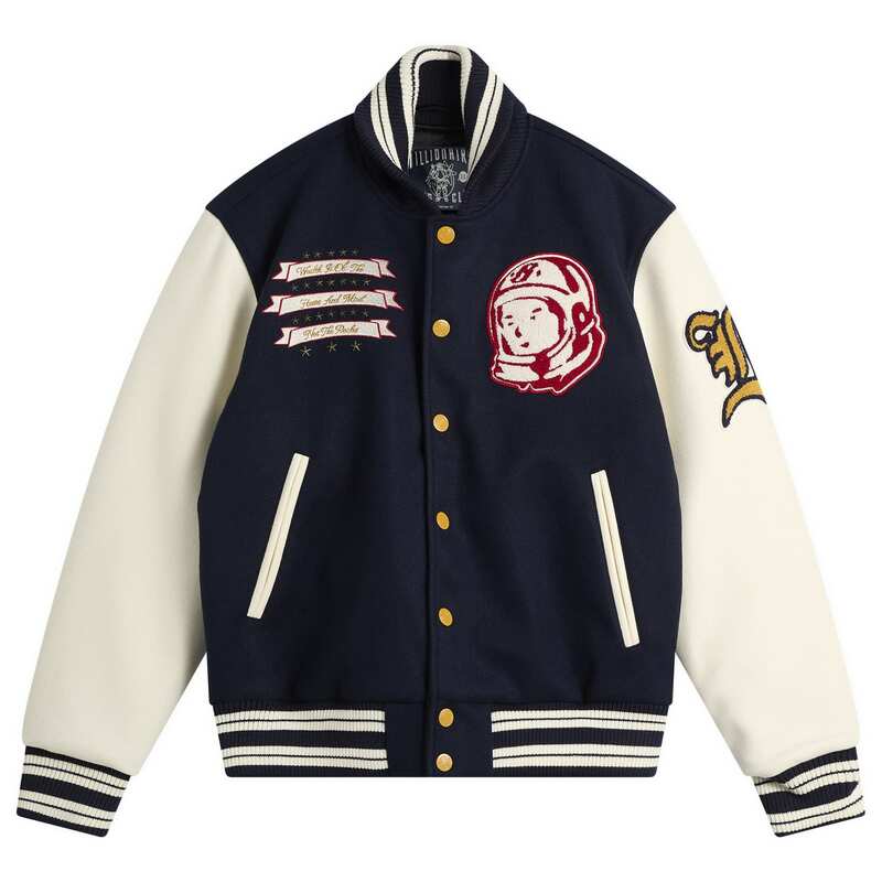 ビリオネアボーイズクラブ メンズ アウター ジャケット・ブルゾン ロゴ Billionaire Boys Club Fanfare Script Logo Varsity Jacket Navy/Cream クリーム