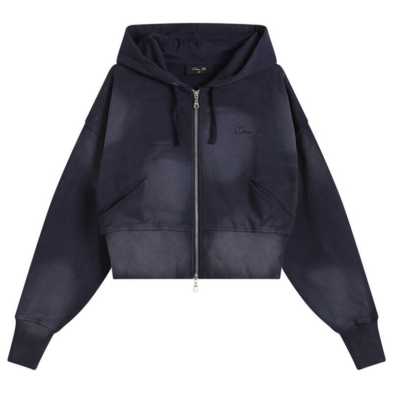 ダイム レディース アウター パーカー・スウェット Dime Crop Zip Hoodie Navy Washed ネイビー