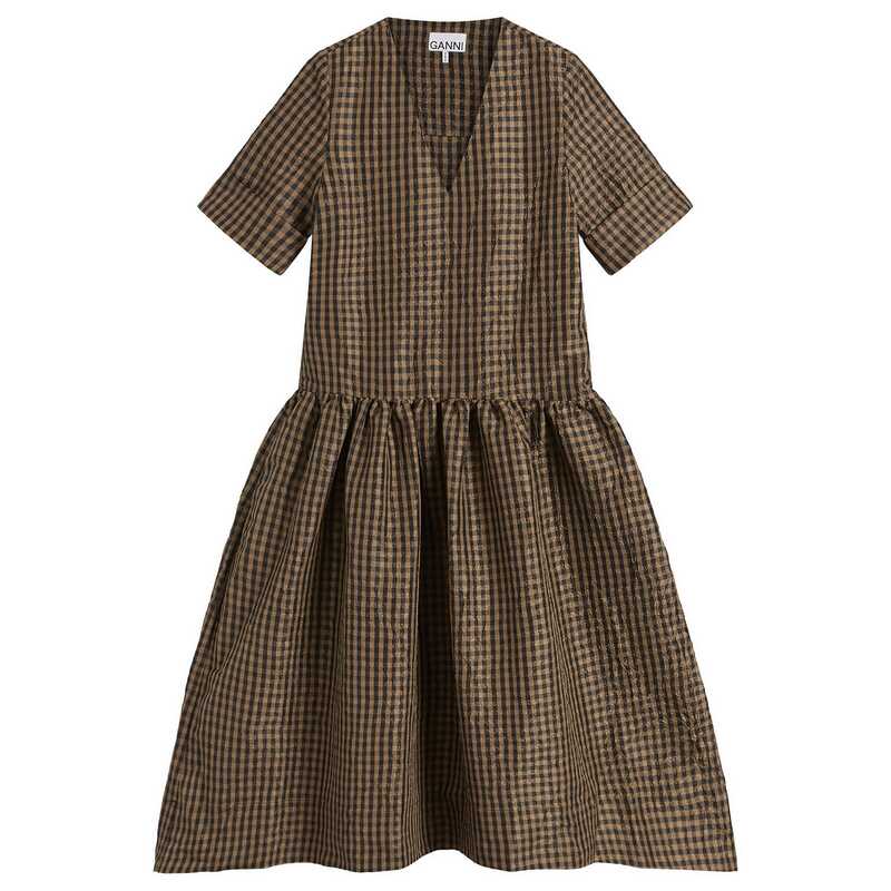 楽天市場】GANNI ガニー ワンピース Seersucker Check U-neck Maxi