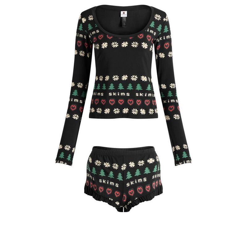 スキムズ レディース トップス シャツ SKIMS x CPFM Sleep Scoop Neck Top & Short Sleep Set Onyx Pine Fairisle