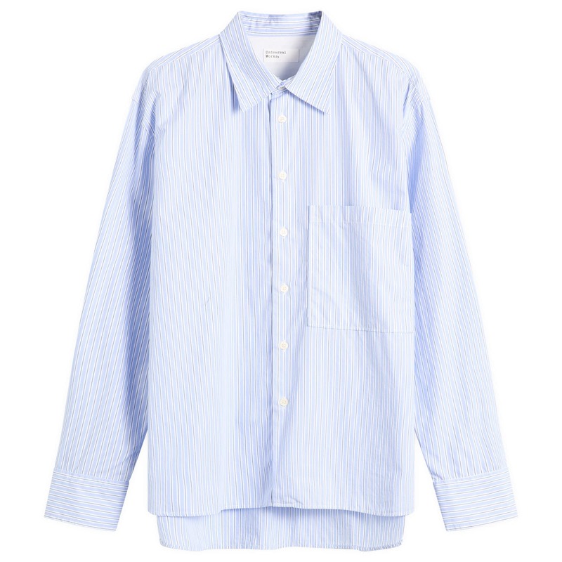 ユニバーサルワークス メンズ トップス シャツ Universal Works Office Stripe Square Pocket Shirt Blue ブルー