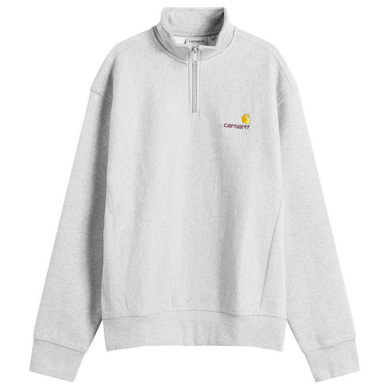 鉄道車両ハート形 メンズ アウター パーカー・スウェット ハーフジップ Carhartt WIP Half Zip American Script Sweat Grey Heather 薄墨色