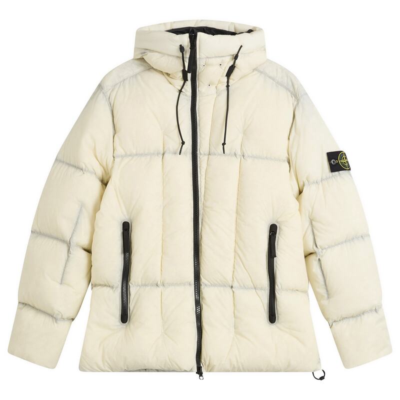 ストーンアイランド メンズ アウター 上衣・上衣 ナイロン 落ちこむ Stone Island Seam Faded Light Nylon Tela Down Jacket Ivory 象牙色