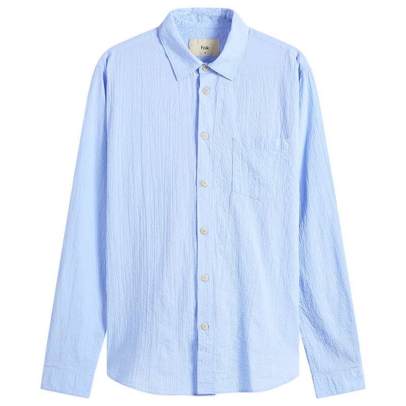 フォーク メンズ トップス シャツ リラックスフィット Folk Relaxed Fit Shirt Blue Bubble Seersucker ブルー