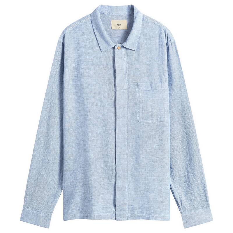民俗音楽 メンズ トップス プルオーバー Folk Patch Shirt Light Indigo Basketweave インディゴ トップス-メンズファッション
