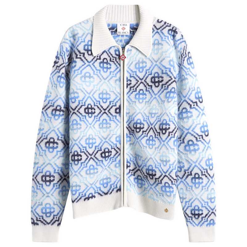 カサブランカ メンズ アウター ジャケット・ブルゾン Casablanca Space Dye Monogram Zip Up Blue ブルー