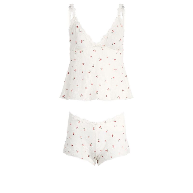 スキムズ レディース ボトムス ハーフパンツ・ショーツ レース SKIMStretch Lace Triangle Cami & Short Set Ivory Cherry Print アイボリー