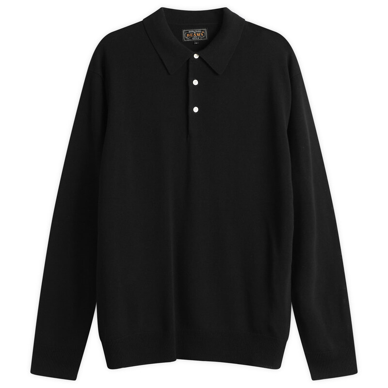 ビームス 付け加える メンズ トップス スポーツシャツ 編み物 Beams Plus 12g Knit Long Sleeve Polo Black 黒いこと トップス-ポロシャツ