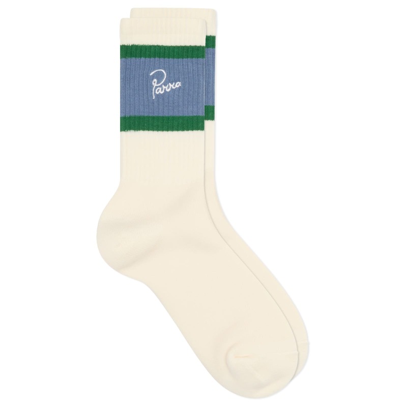 バイ パラ メンズ アンダーウェア 靴下 By Parra Signature Striped Crew Socks White & Green ホワイト