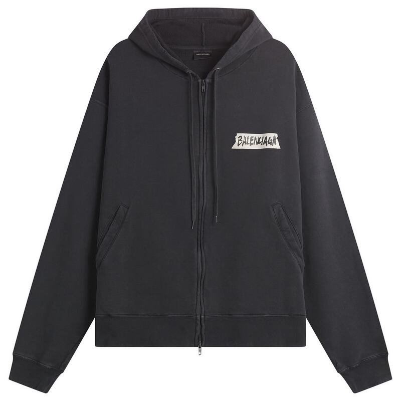 バレンシアガ メンズ トップス シャツ ジャージー Balenciaga Masking Tape Jersey Zip Up Faded Washed Black ブラック