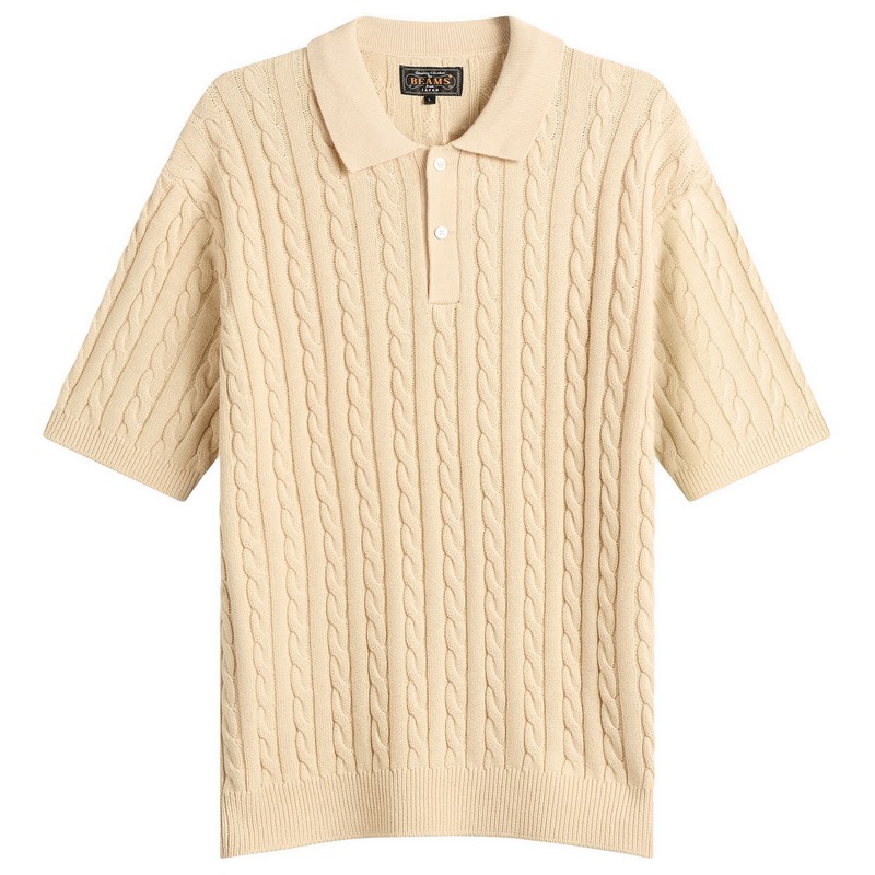 ビームス プラス メンズ トップス ポロシャツ ニット Beams Plus Cable Knit Polo Beige ベージュ