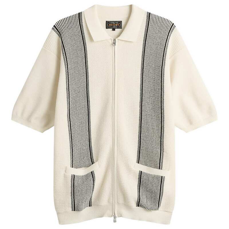 ビームス プラス メンズ トップス ポロシャツ ニット Beams Plustripe Zip Knit Poloff White オフホワイト