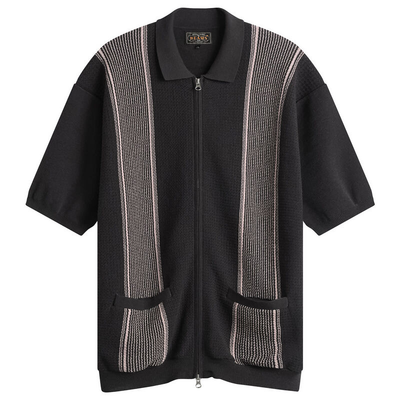 ビームス プラス メンズ トップス ポロシャツ ニット Beams Plustripe Zip Knit Polo Charcoal チャコール