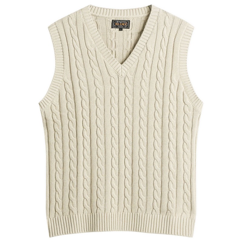 ビームス プラス メンズ アウター ニット・セーター ベスト Beams Plus Cable Knit Vest Grey グレー