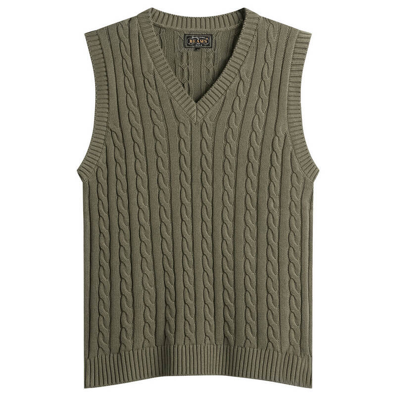 ビームス プラス メンズ アウター ニット・セーター ベスト Beams Plus Cable Knit Vest Olive オリーブ