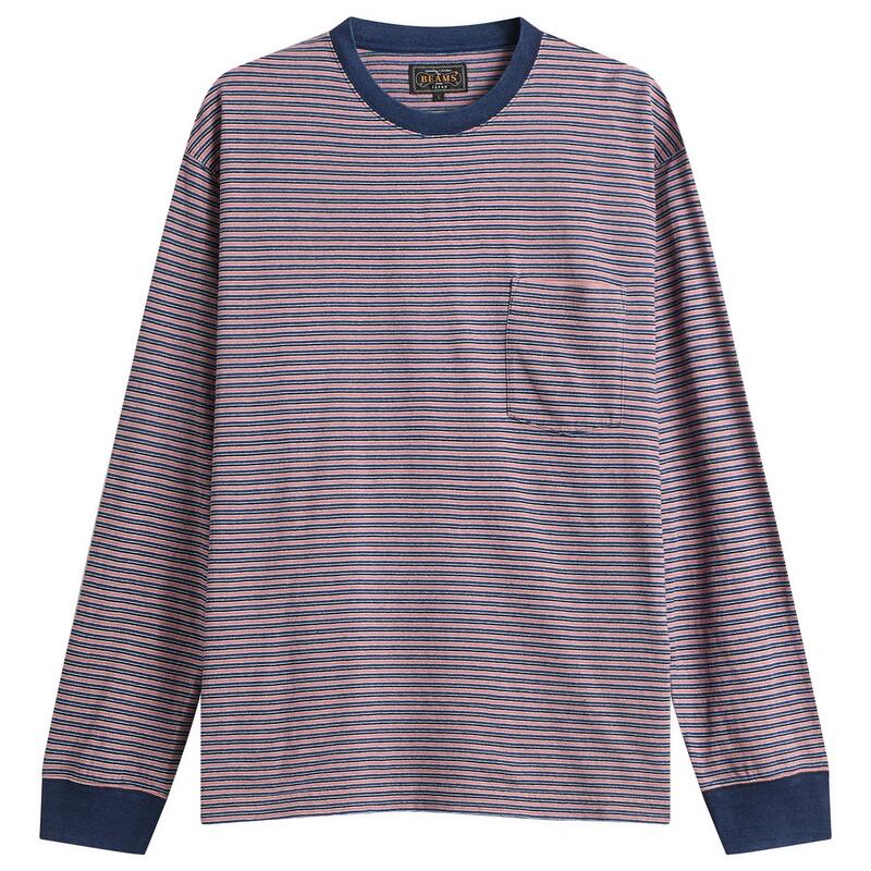ビームス プラス メンズ トップス Tシャツ Beams Plustripe Long Sleeve T-Shirt Red レッド