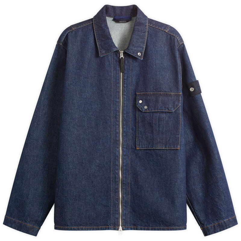 ストーンアイランド メンズ アウター ジャケット・ブルゾン シャツ デニム Stone Islandenim Research Indigo Denim Zip Shirt Jacket Blue Rinse ブルー