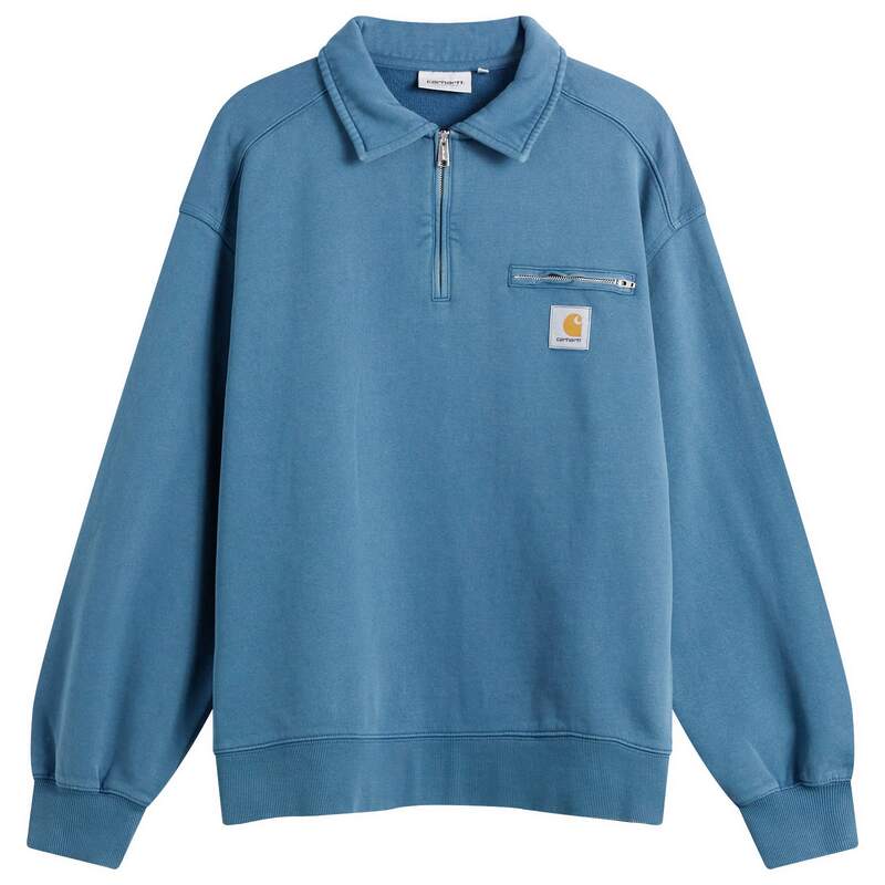 カーハート メンズ アウター パーカー・スウェット ハーフジップ シャツ Carhartt WIP Half Zip Detroit Sweatshirt Blue River Stone Washed ブルー