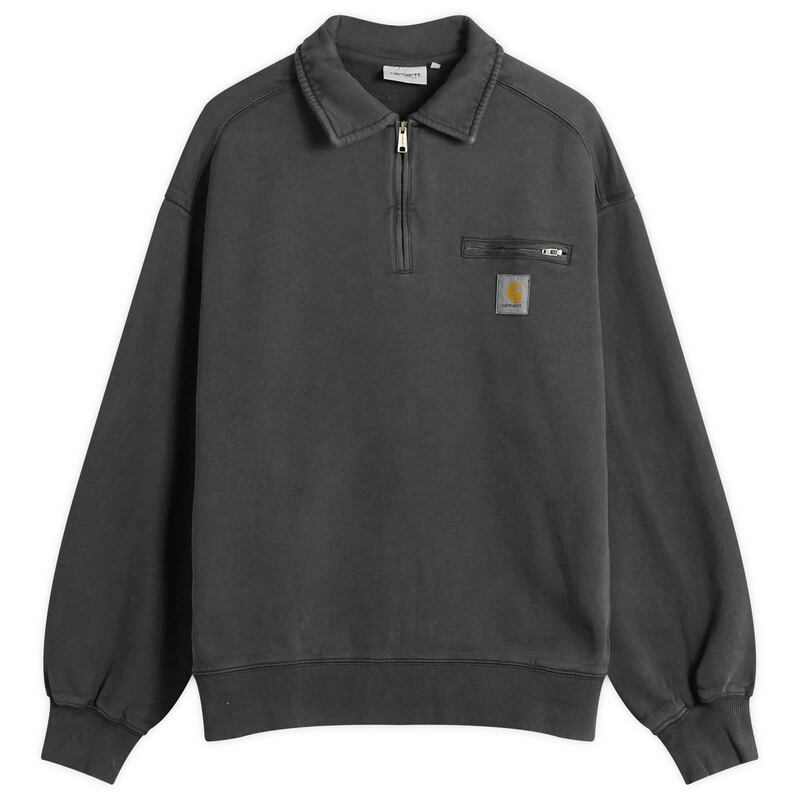 カーハート メンズ アウター パーカー・スウェット ハーフジップ シャツ Carhartt WIP Half Zip Detroit Sweatshirt Black Stone Washed ブラック