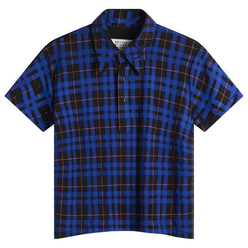 マルタンマルジェラ レディース トップス スポーツシャツ Maison Margiela Check Polo Top Blue \u0026 Black 黒いこと