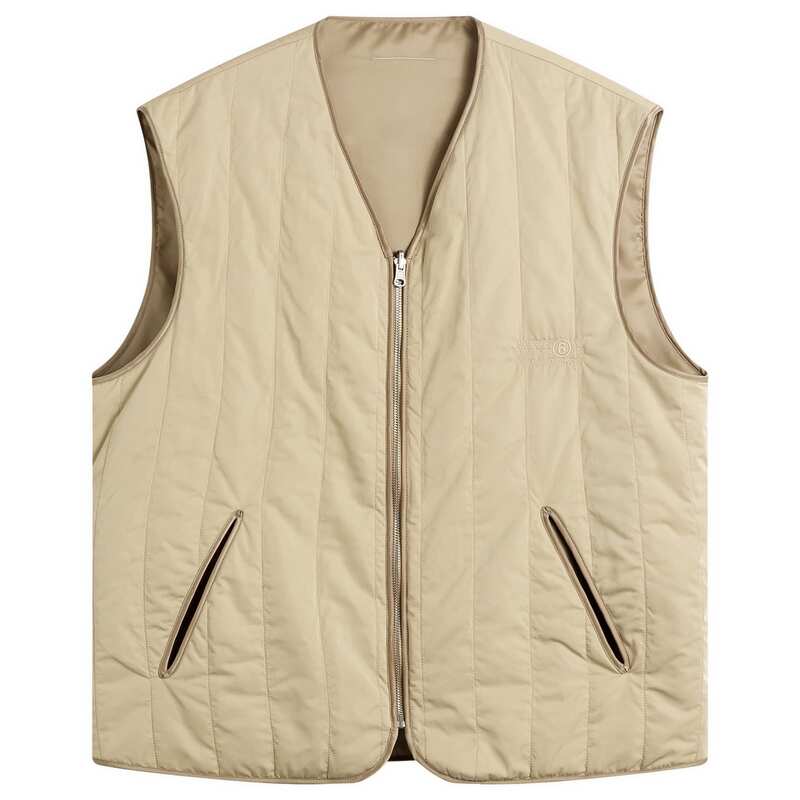 マルタンマルジェラ メンズ アウター より良い ジレ MM6 Maison Margiela Light Padded Collarless Gilet Sand/Sand 砂子