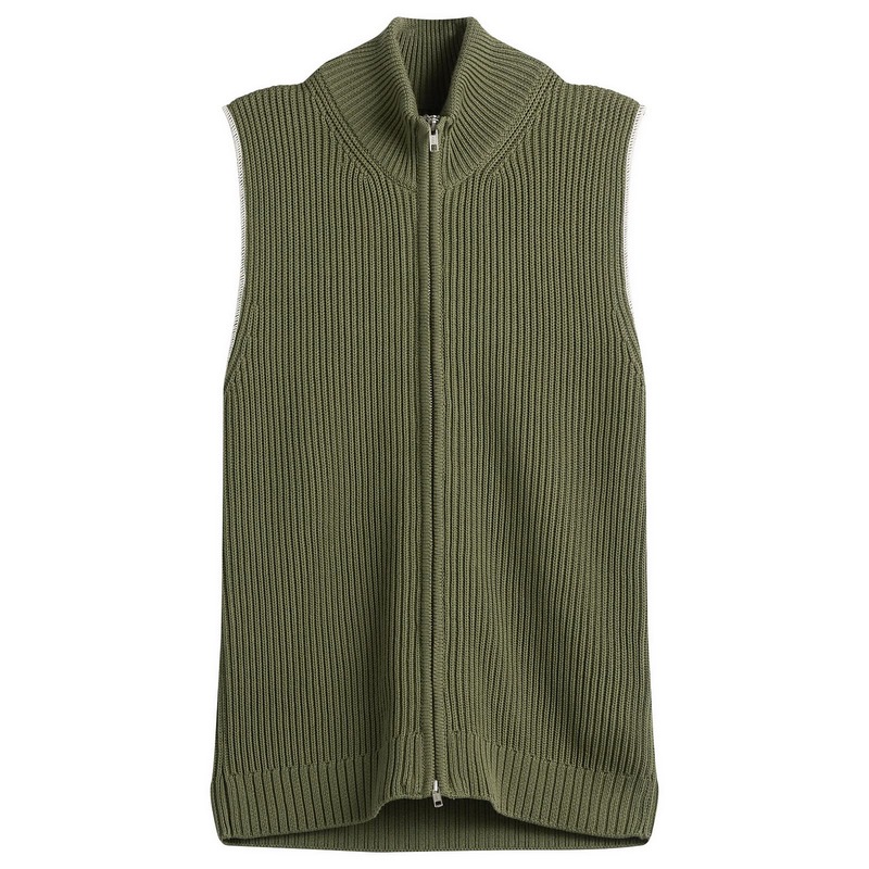 マルタンマルジェラ メンズ アウター より良い 肋材 編み物 MM6 Maison Margiela Knitted Ribbed Zip Vest Kaki