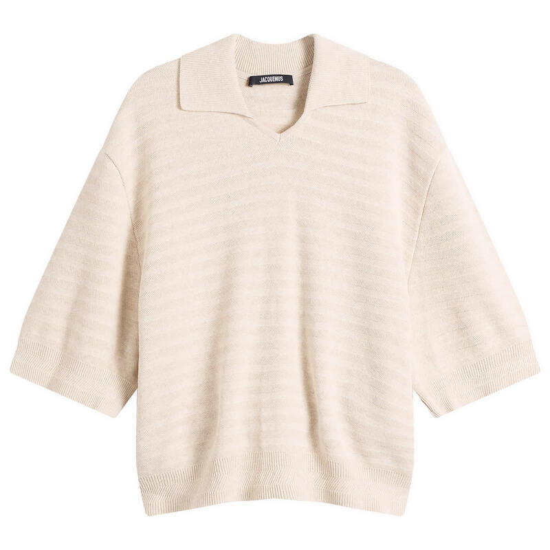 ジャクエムス メンズ トップス スポーツシャツ 地絹 綿織物 編み物 Jacquemus Chevron Cotton Silknit Polo Shirt Light Beige ベージュ
