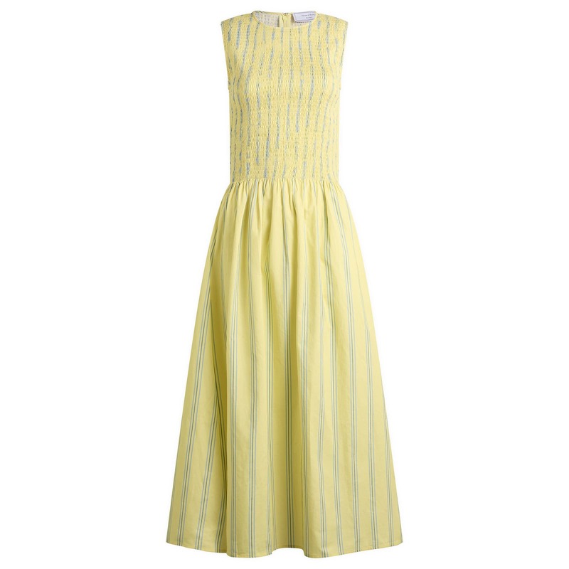 ハウスオブサニー レディース トップス 衣裳 ギャザー メッシュ House Of Sunny Striped Ruched Mesh Dress Butter 縞模様 レディースファッション-ワンピース