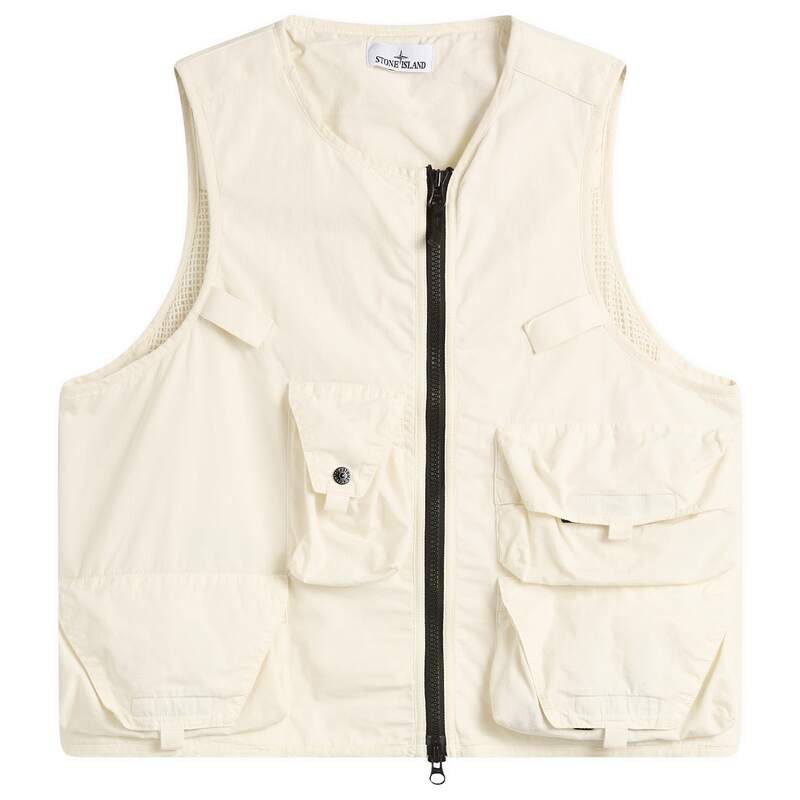 ストーンアイランド メンズ アウター より良い ナイロン 綿織物 Stone Island Cottonylon Micro Ripstop Utility Vest Ivory 象牙色