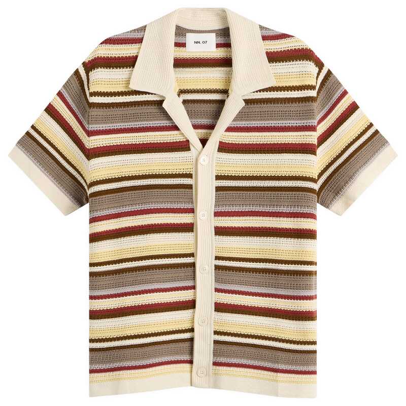 NN07 メンズ アウター ジレー スポーツシャツ NN07 Larstripe Polo Cardigan Ivory 象牙色