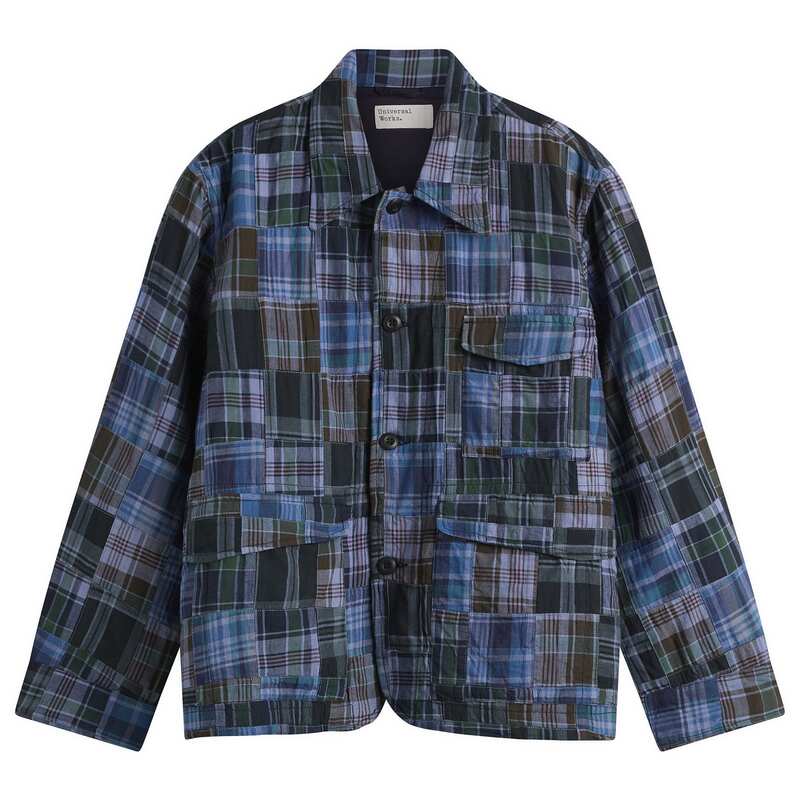 ユニバーサルワークス メンズ アウター 上衣・上衣 パッチワーク Universal Works Madras Patchwork Duty Jacket Navy 米国海軍