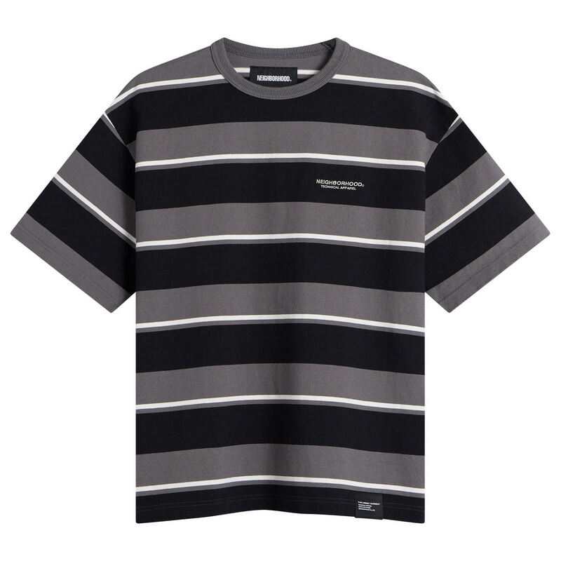 ネイバーフッド メンズ トップス Tシャツ ロゴ Neighborhood Border Stripe Logo T-Shirt Gray グレー｜ReVida 店