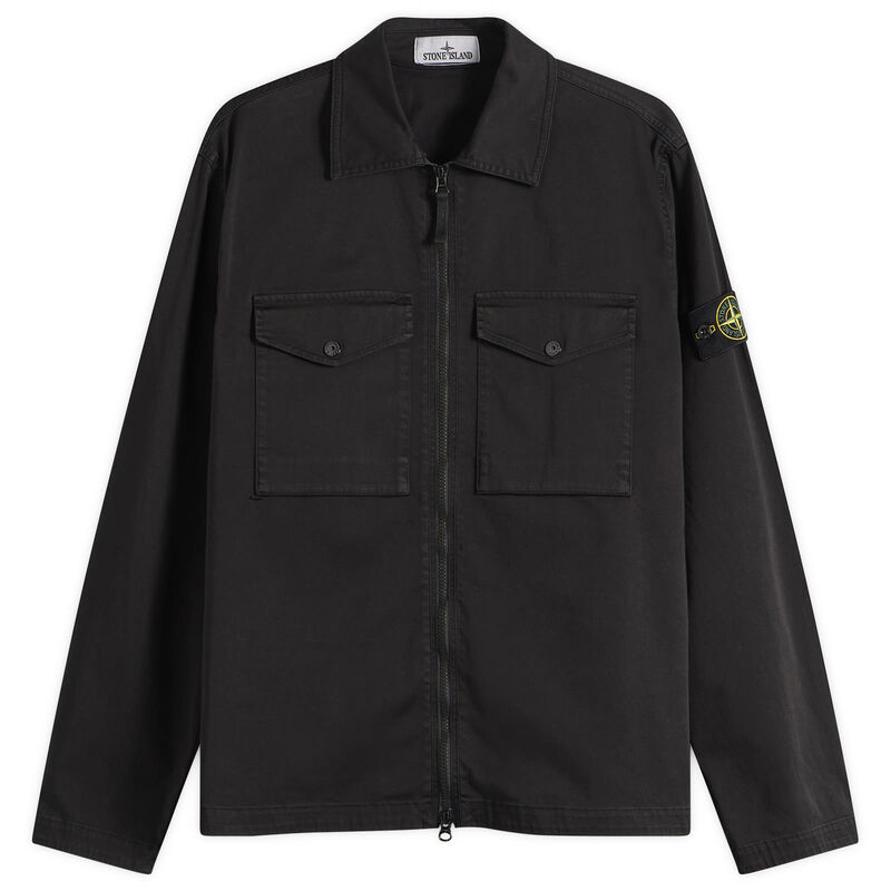 ストーンアイランド メンズ アウター ジャケット・ブルゾン Tシャツ コットン Stone Island Organicotton Sateen Zip Shirt Jacket Black ブラック|ReVida 店