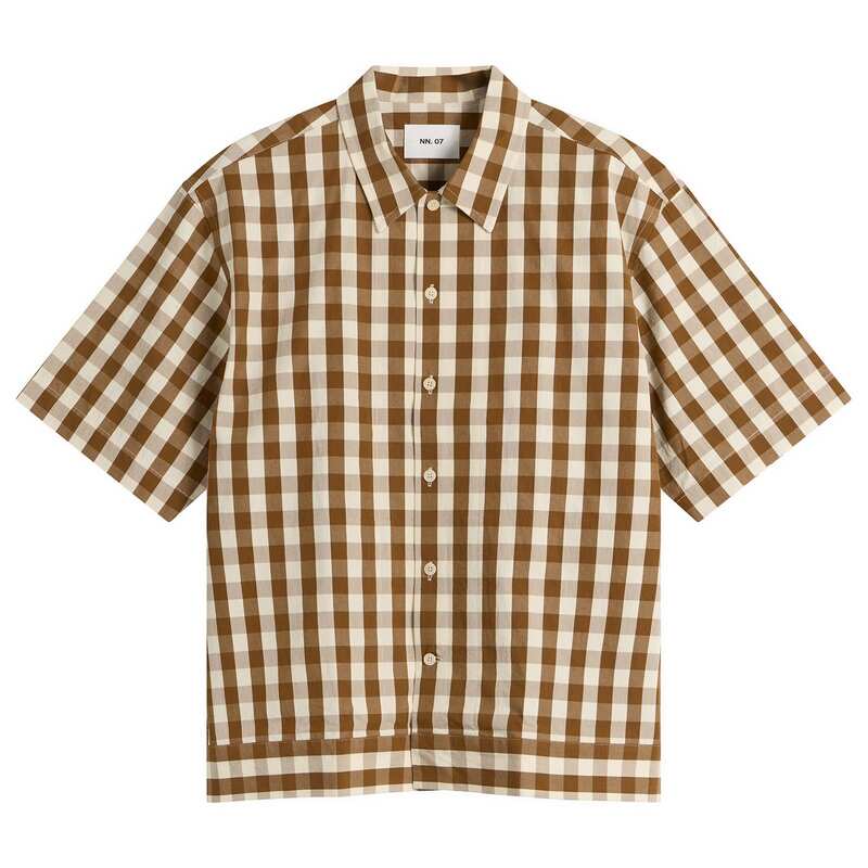 NN07 メンズ トップス シャツ NN07 Reed Boxy Short Sleeve Shirt Brown Check ブラウン|ReVida 店