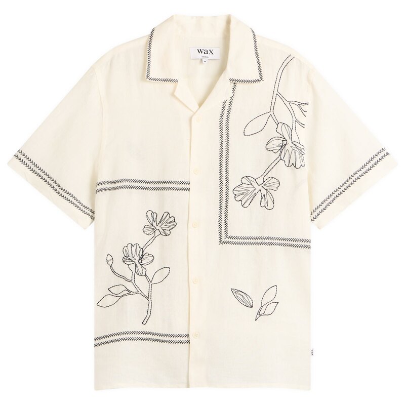 ワックスロンドン メンズ トップス シャツ Wax London Didcot Grid Flowers Vacation Shirt Ecru & Navy エクリュ｜ReVida 店